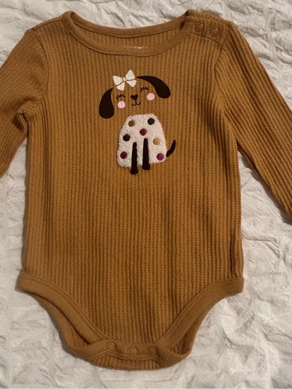 Garanimals Mustard Long-Sleeve One-Piece Bodysuit with Puppy Appliqué